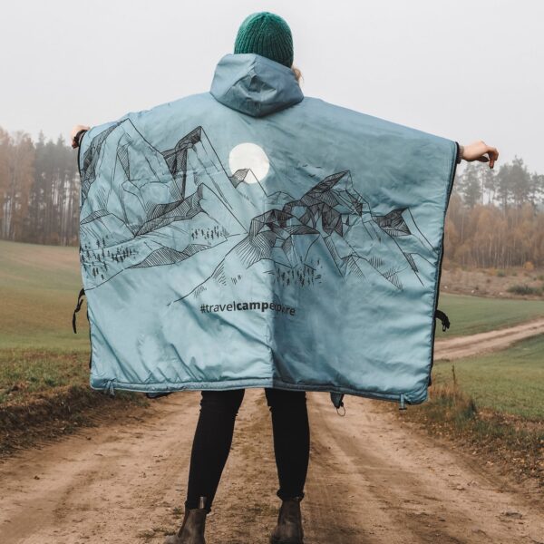 OFFLANDER PONCZO KEMPINGOWE GRUBE Z OGRZEWACZEM BŁĘKIT - obrazek 5