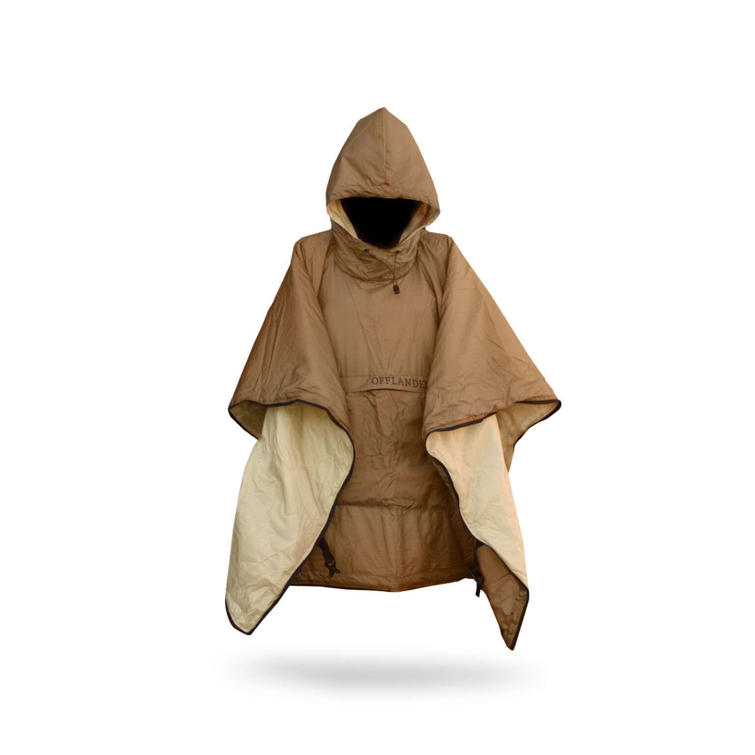 OFFLANDER PONCZO KEMPINGOWE CIENKIE Z OGRZEWACZEM BRĄZOWE