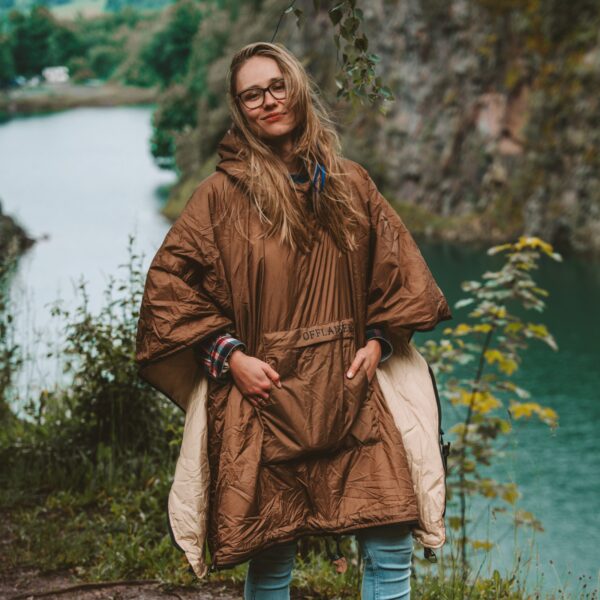 OFFLANDER PONCZO KEMPINGOWE CIENKIE Z OGRZEWACZEM BRĄZOWE - obrazek 3